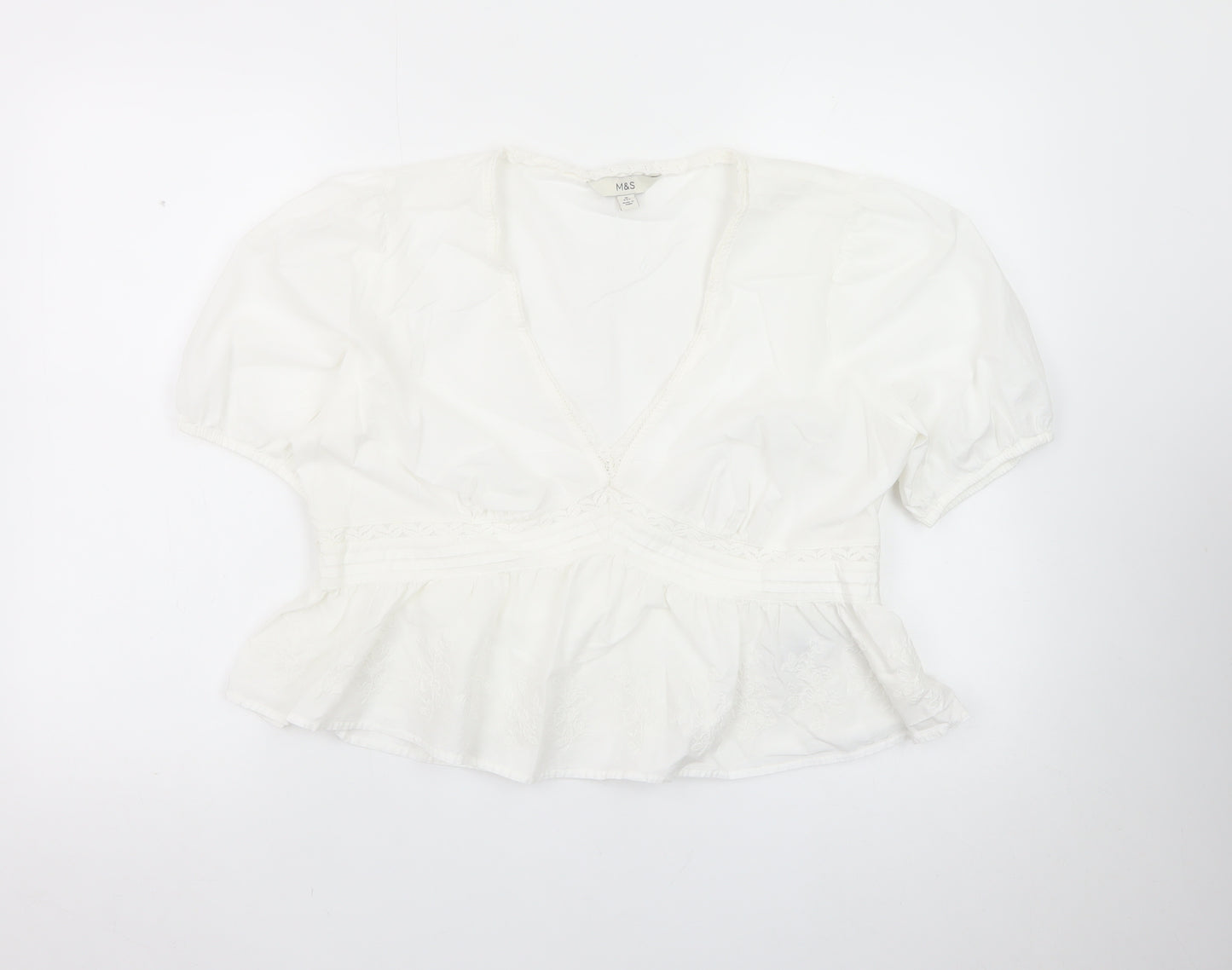 Marks and Spencer Womens White Cotton Peasant Blouse Size 16