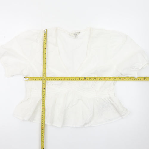Marks and Spencer Womens White Cotton Peasant Blouse Size 16
