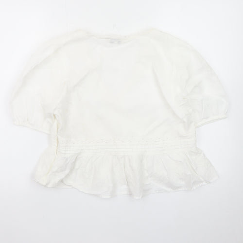 Marks and Spencer Womens White Cotton Peasant Blouse Size 16