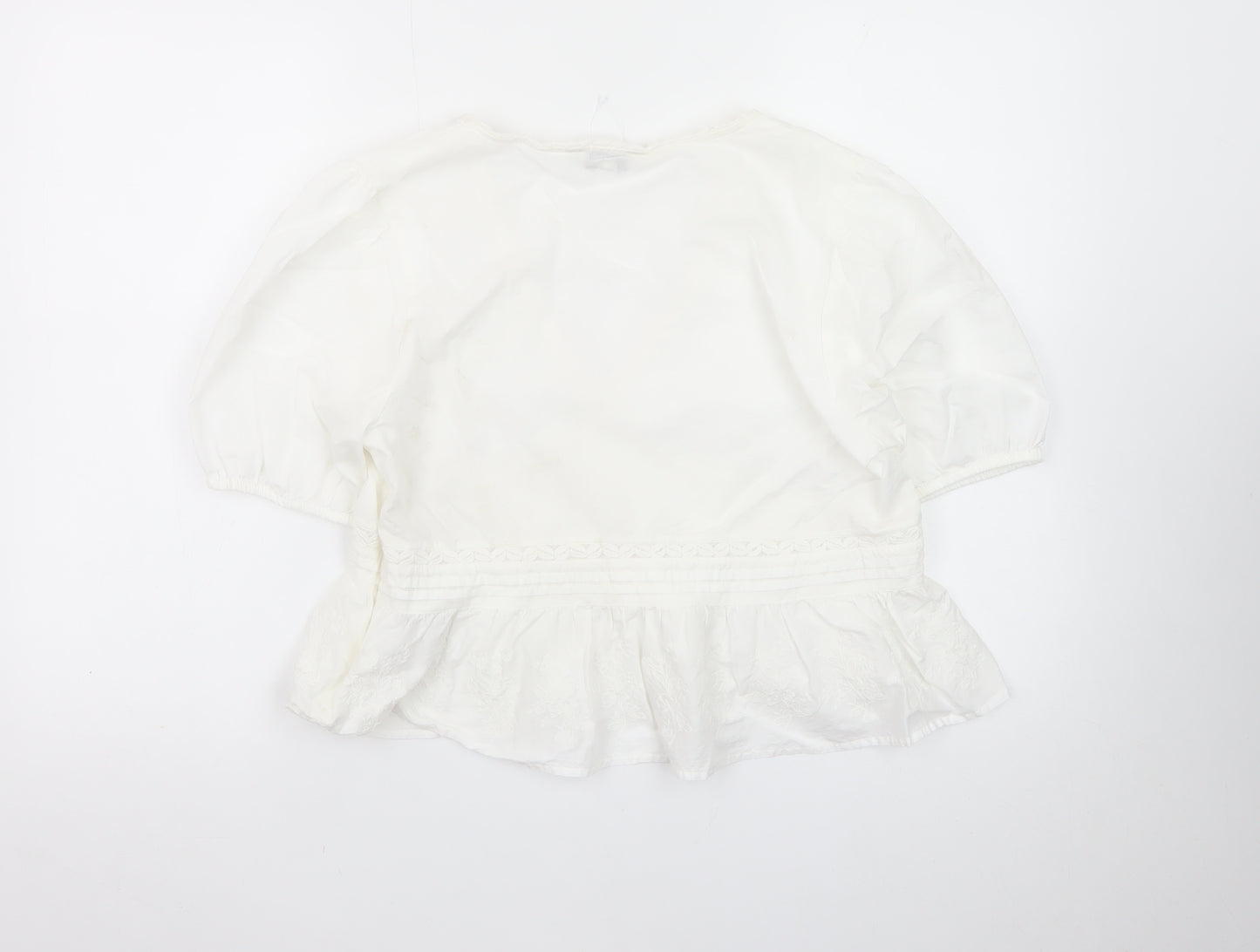Marks and Spencer Womens White Cotton Peasant Blouse Size 16