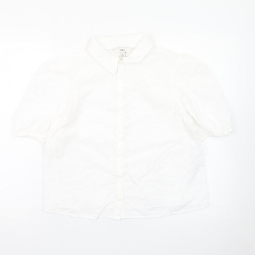 Marks and Spencer Women's White Cotton Puff Sleeve Blouse Size 12