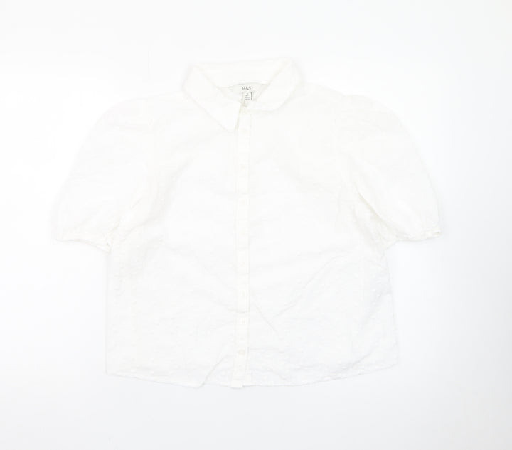 Marks and Spencer Women's White Cotton Puff Sleeve Blouse Size 12