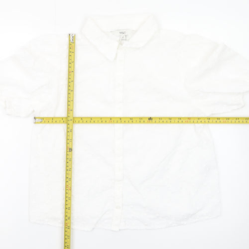 Marks and Spencer Women's White Cotton Puff Sleeve Blouse Size 12