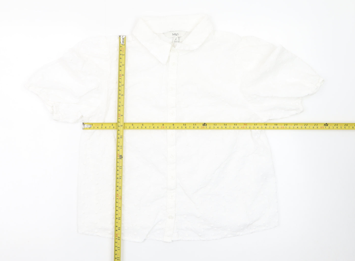 Marks and Spencer Women's White Cotton Puff Sleeve Blouse Size 12