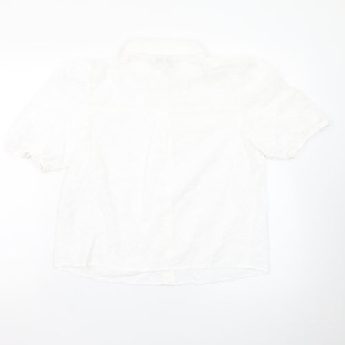 Marks and Spencer Women's White Cotton Puff Sleeve Blouse Size 12