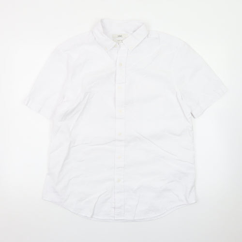 Marks and Spencer Men's White Linen Blend Short Sleeve Button-Up Shirt Size L