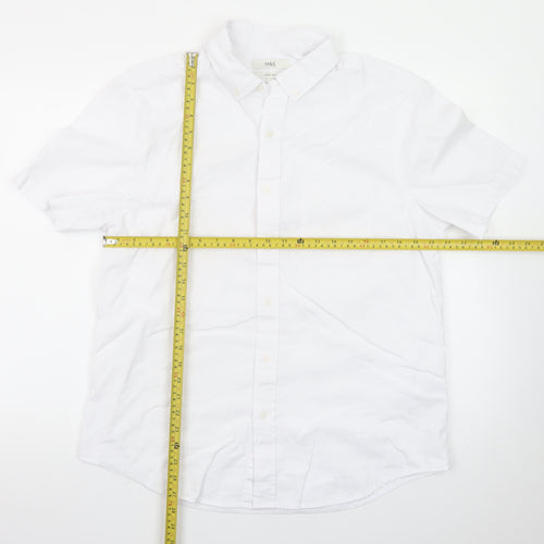 Marks and Spencer Men's White Linen Blend Short Sleeve Button-Up Shirt Size L