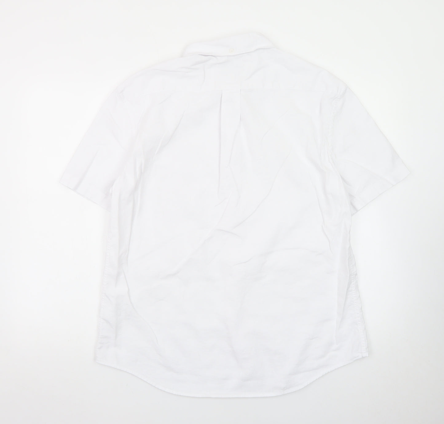 Marks and Spencer Men's White Linen Blend Short Sleeve Button-Up Shirt Size L