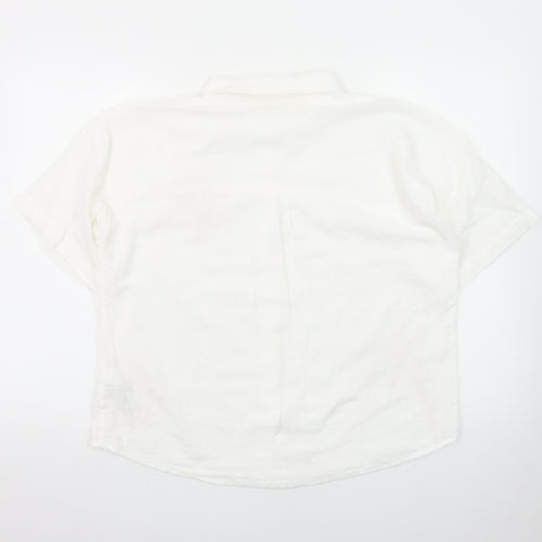 Marks and Spencer Women's White Embroidered Cotton Button-Up Shirt Size 12
