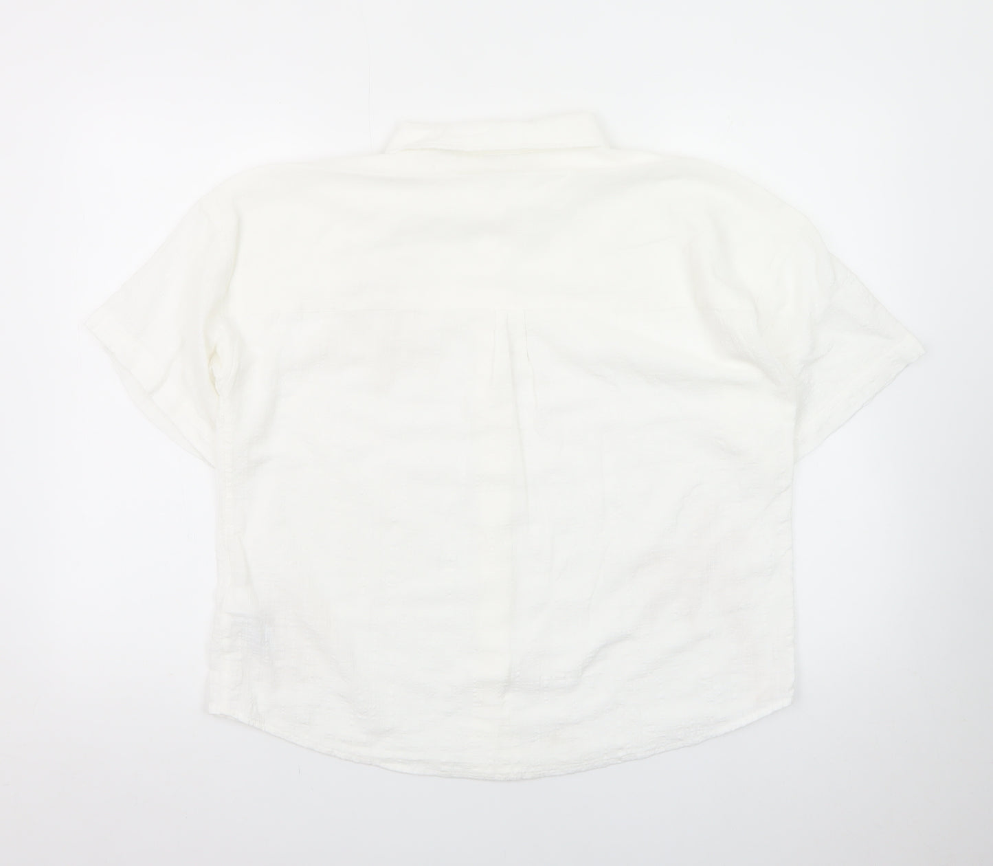 Marks and Spencer Women's White Embroidered Cotton Button-Up Shirt Size 12
