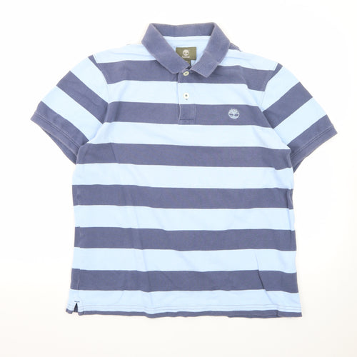 Timberland Men's Blue Striped Regular Fit Cotton Polo Shirt M