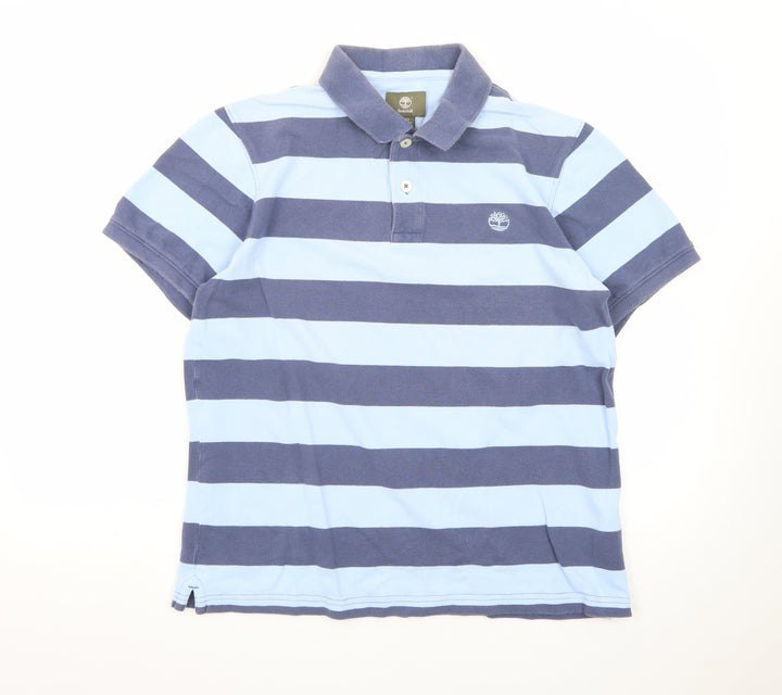 Timberland Men's Blue Striped Regular Fit Cotton Polo Shirt M