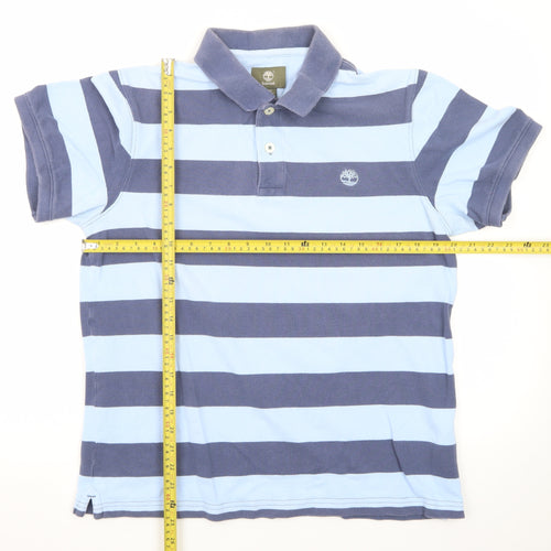 Timberland Men's Blue Striped Regular Fit Cotton Polo Shirt M