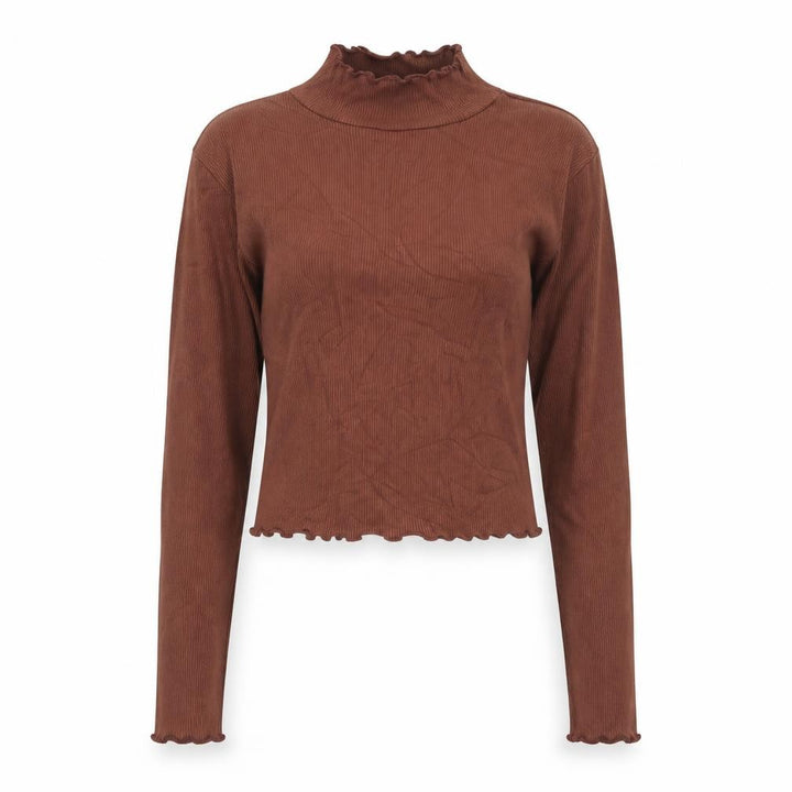 Pull&Bear Women Brown Mock Neck Cropped Long Sleeve Top Size 8