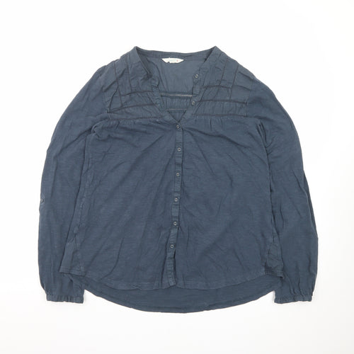 White Stuff Women's Blue Cotton Tunic Blouse Size 14 Long Sleeve