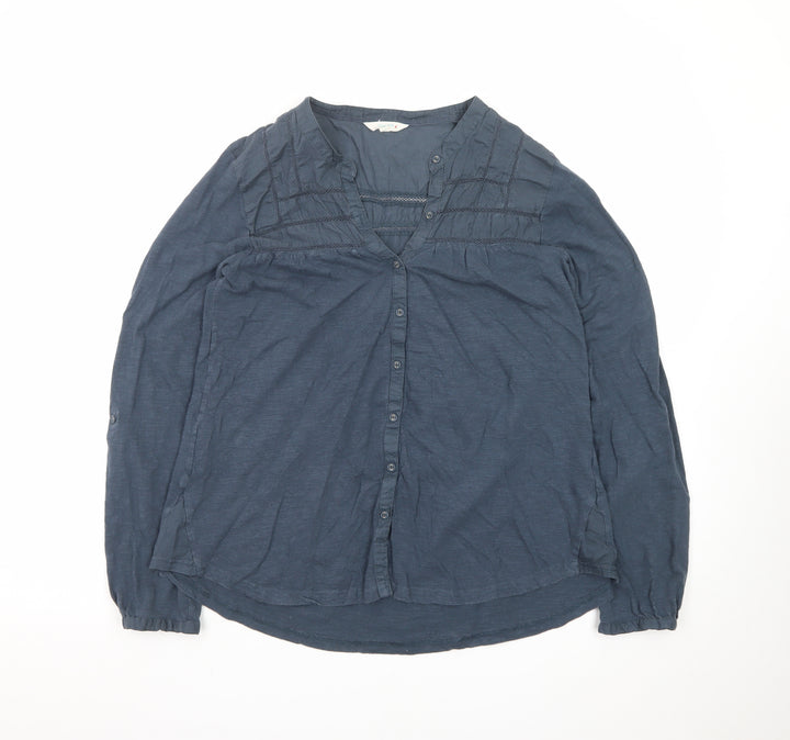 White Stuff Women's Blue Cotton Tunic Blouse Size 14 Long Sleeve