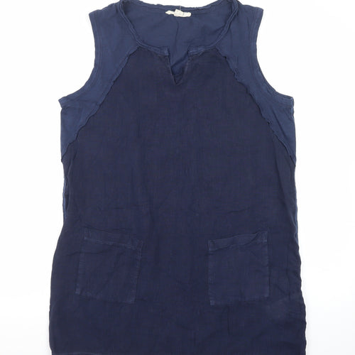 White Stuff Women's Blue Linen Cotton Sleeveless Shift Dress UK 12