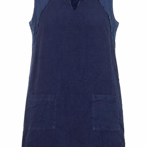 White Stuff Women's Blue Linen Cotton Sleeveless Shift Dress UK 12
