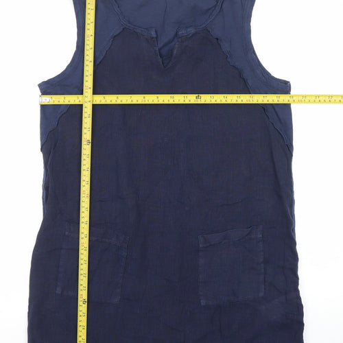 White Stuff Women's Blue Linen Cotton Sleeveless Shift Dress UK 12