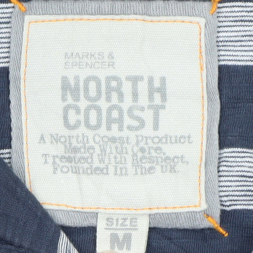 Marks and Spencer North Coast Men's Blue Striped Cotton Polo Shirt M