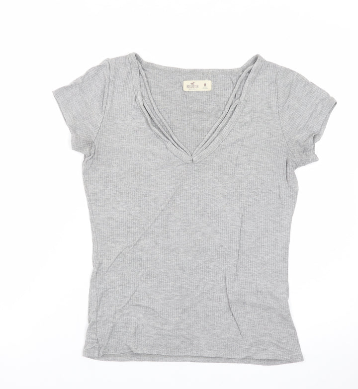 Hollister Womens Grey V-Neck Short Sleeve Slim Fit T-Shirt M