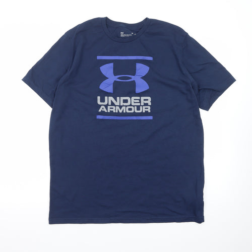 Under Armour Men's Navy Blue Loose Fit Crew Neck Logo T-Shirt Size L