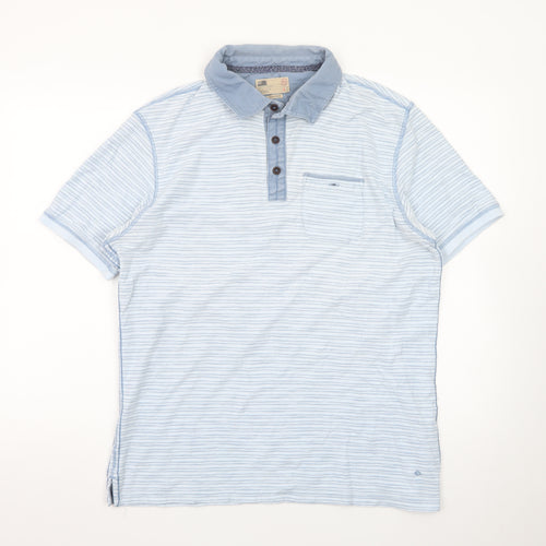 North Coast Men's Blue Striped Cotton Polo Shirt Size L