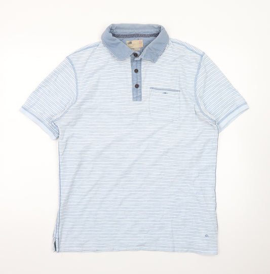 North Coast Men's Blue Striped Cotton Polo Shirt Size L