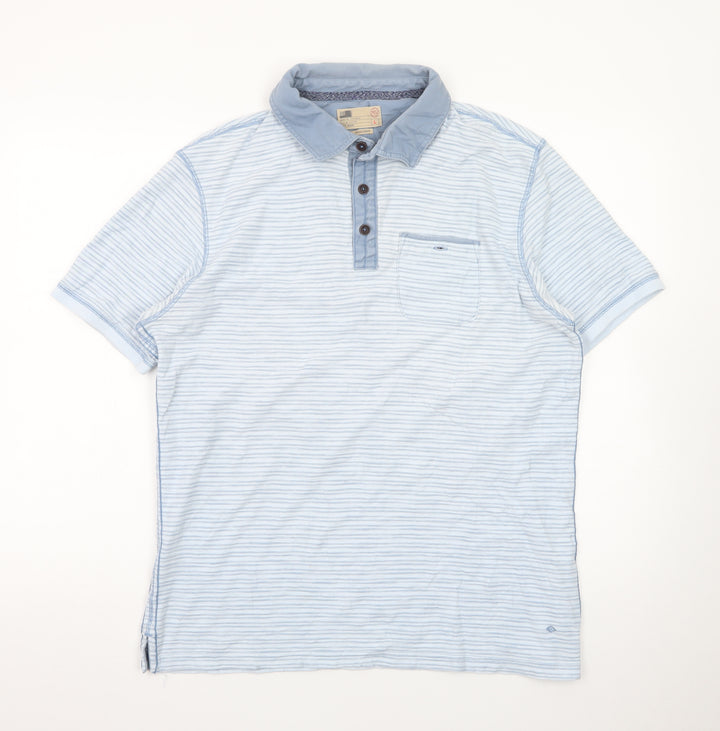 North Coast Men's Blue Striped Cotton Polo Shirt Size L