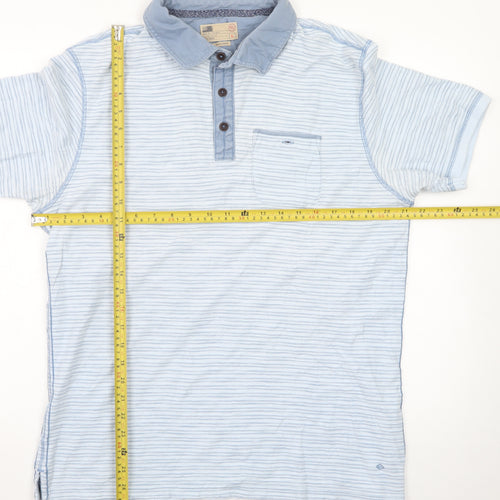 North Coast Men's Blue Striped Cotton Polo Shirt Size L