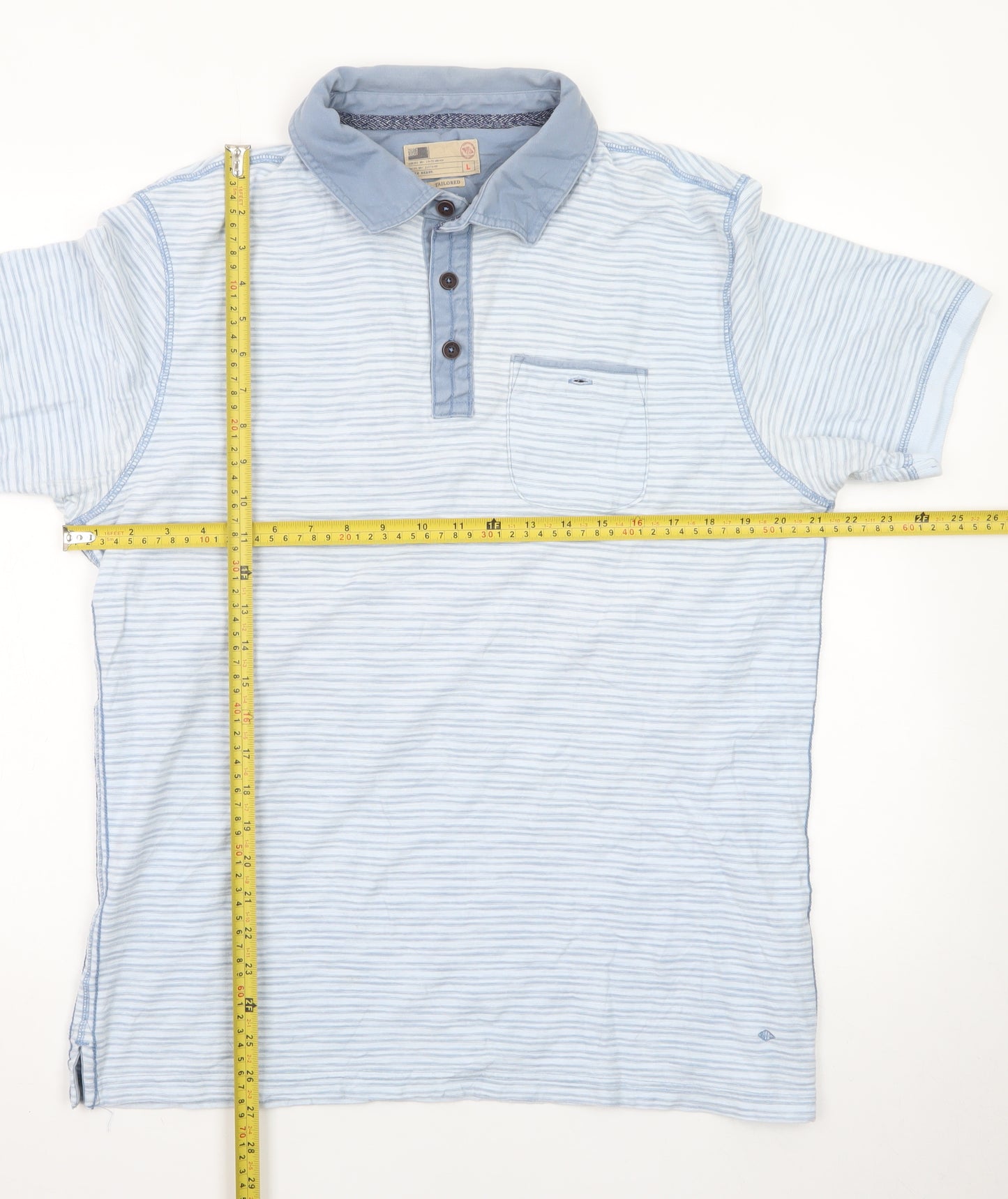 North Coast Men's Blue Striped Cotton Polo Shirt Size L