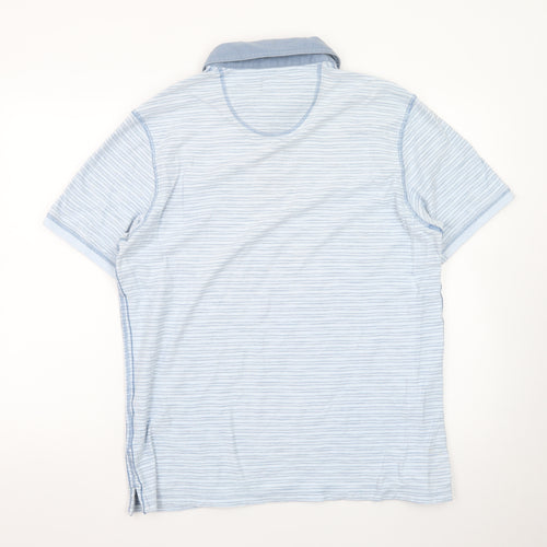 North Coast Men's Blue Striped Cotton Polo Shirt Size L