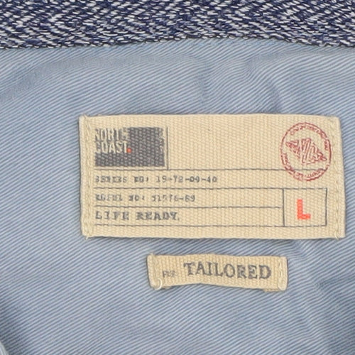 North Coast Men's Blue Striped Cotton Polo Shirt Size L