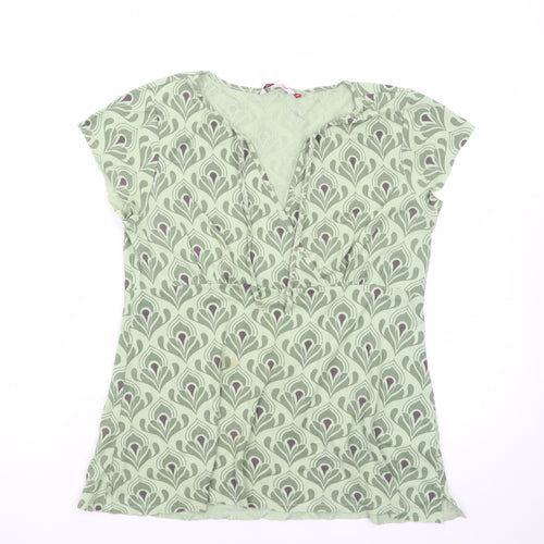 White Stuff Womens Green Floral V-Neck Tunic Blouse Size 16
