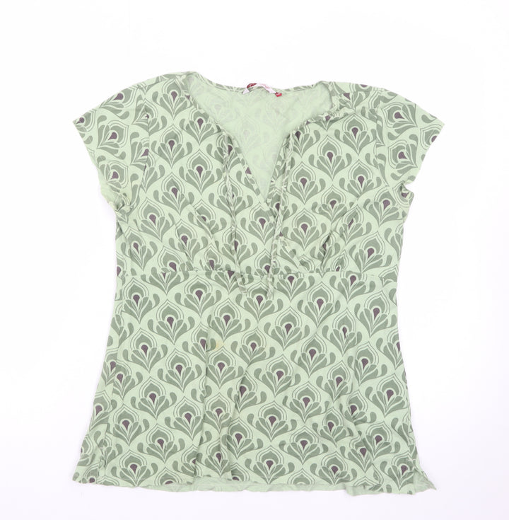 White Stuff Womens Green Floral V-Neck Tunic Blouse Size 16