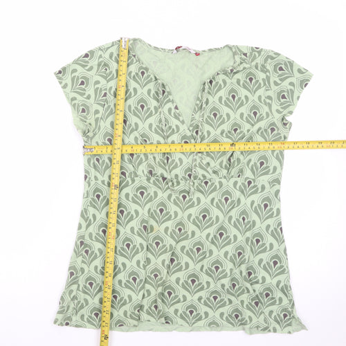 White Stuff Womens Green Floral V-Neck Tunic Blouse Size 16