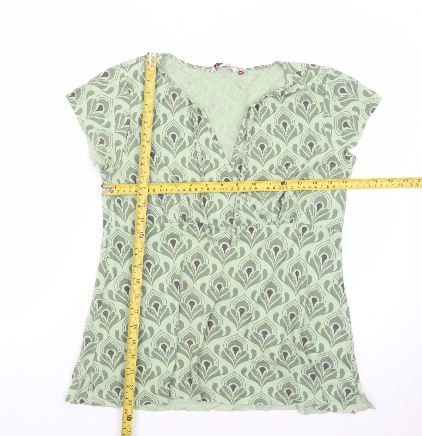White Stuff Womens Green Floral V-Neck Tunic Blouse Size 16