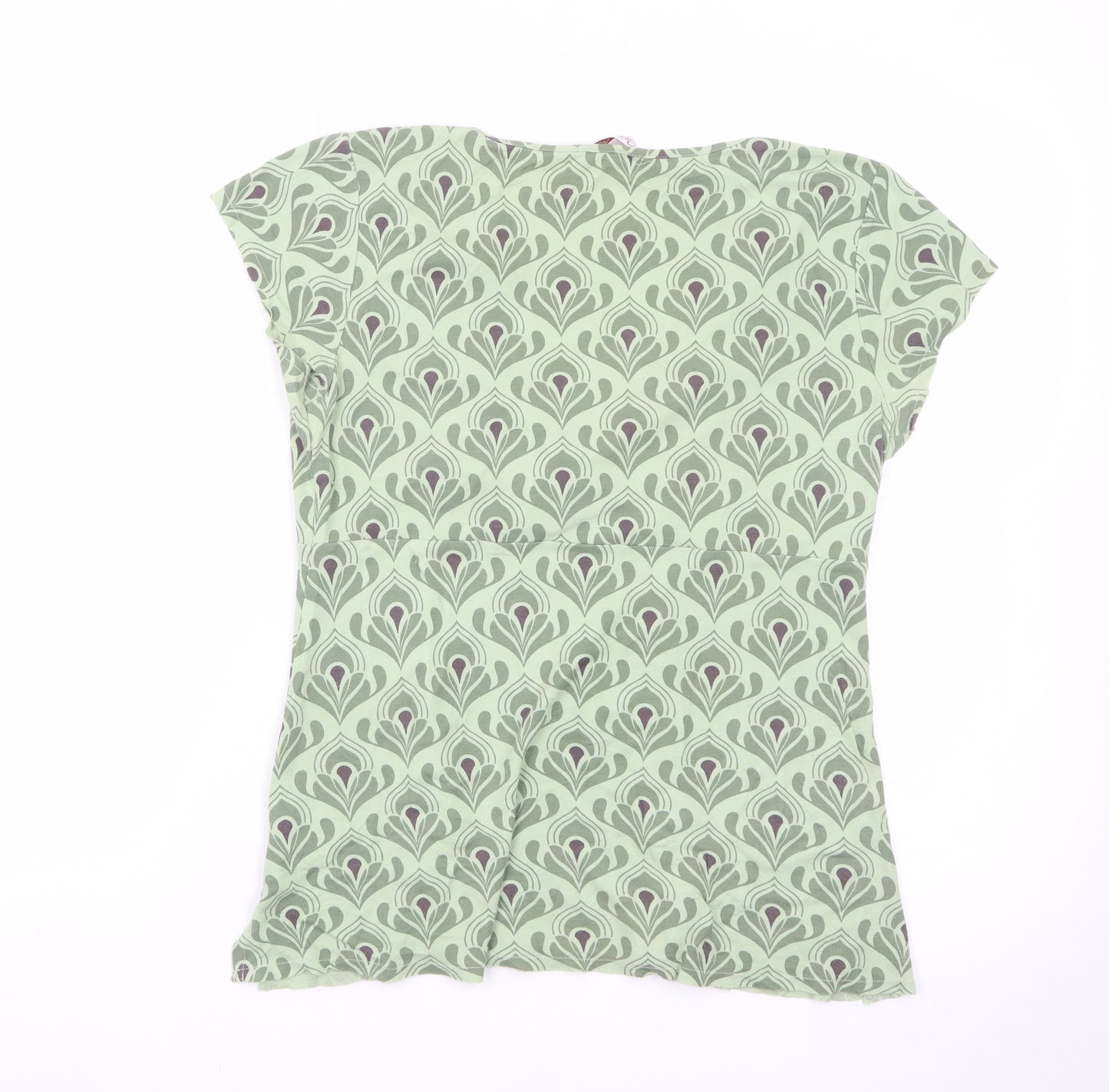 White Stuff Womens Green Floral V-Neck Tunic Blouse Size 16