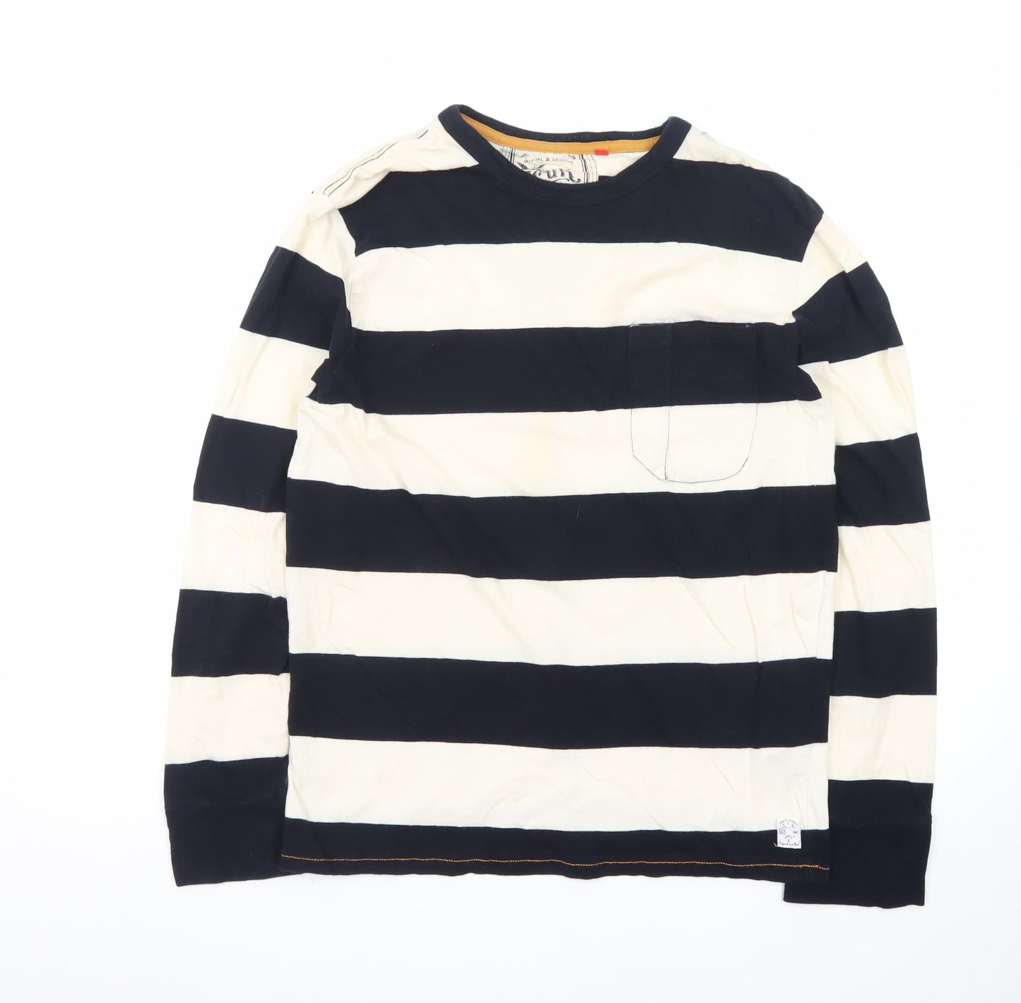 French Connection Men's Black White Striped Long Sleeve T-Shirt L