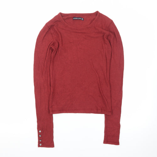 Abercrombie & Fitch Women Red XS Long Sleeve Ribbed Cotton Top