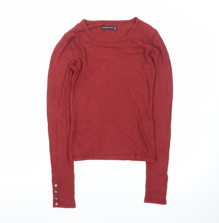 Abercrombie & Fitch Women Red XS Long Sleeve Ribbed Cotton Top