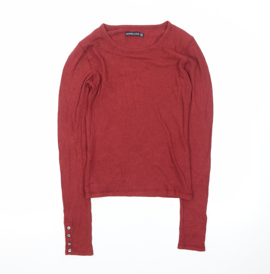Abercrombie & Fitch Women Red XS Long Sleeve Ribbed Cotton Top