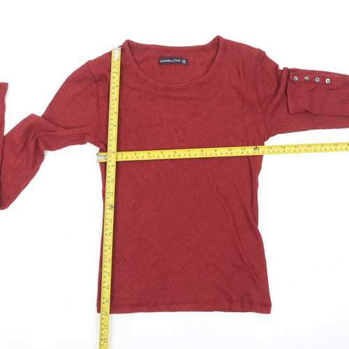 Abercrombie & Fitch Women Red XS Long Sleeve Ribbed Cotton Top