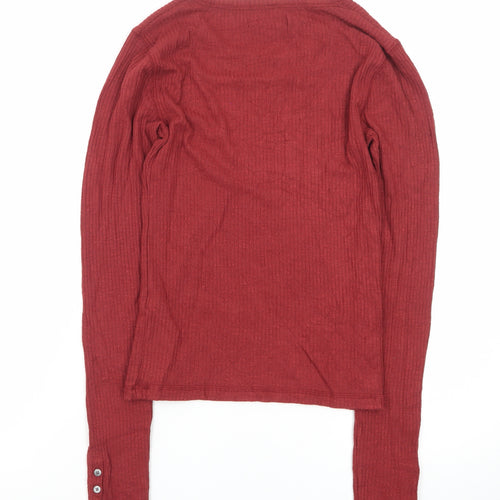 Abercrombie & Fitch Women Red XS Long Sleeve Ribbed Cotton Top