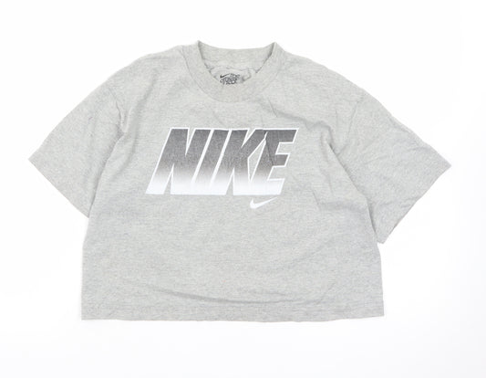 Nike Women Grey Cropped Sports T-Shirt L Short Sleeve Cotton Blend