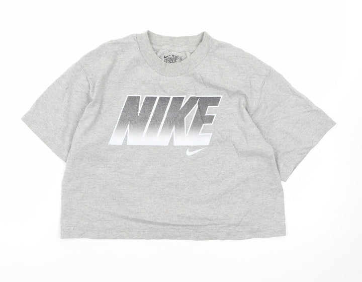 Nike Women Grey Cropped Sports T-Shirt L Short Sleeve Cotton Blend