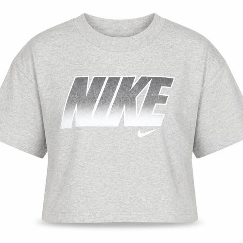 Nike Women Grey Cropped Sports T-Shirt L Short Sleeve Cotton Blend
