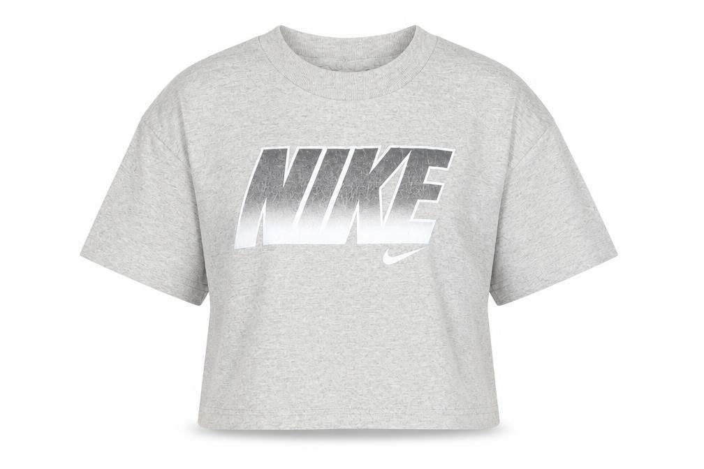 Nike Women Grey Cropped Sports T-Shirt L Short Sleeve Cotton Blend