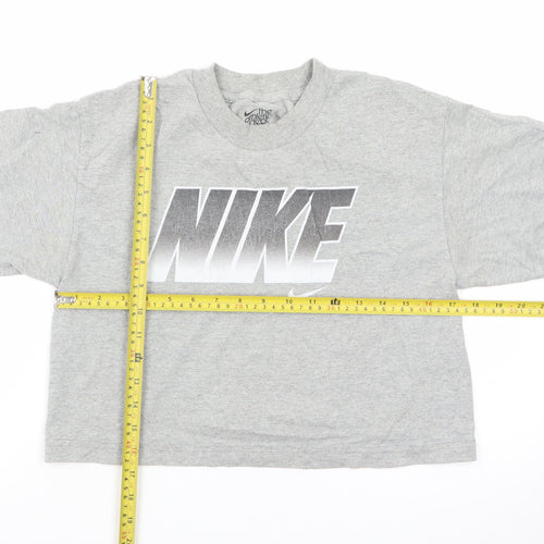 Nike Women Grey Cropped Sports T-Shirt L Short Sleeve Cotton Blend