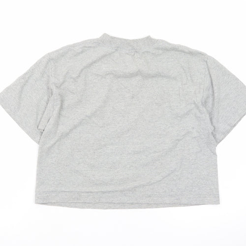 Nike Women Grey Cropped Sports T-Shirt L Short Sleeve Cotton Blend